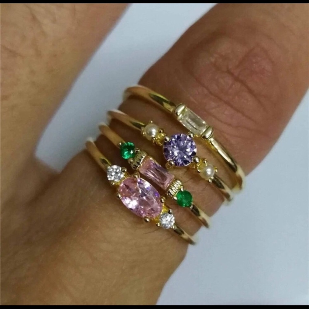 5⭐️⭐️’s 4 Piece Yellow Gold Gemstone Midi Ring Set - Picture 8 of 8